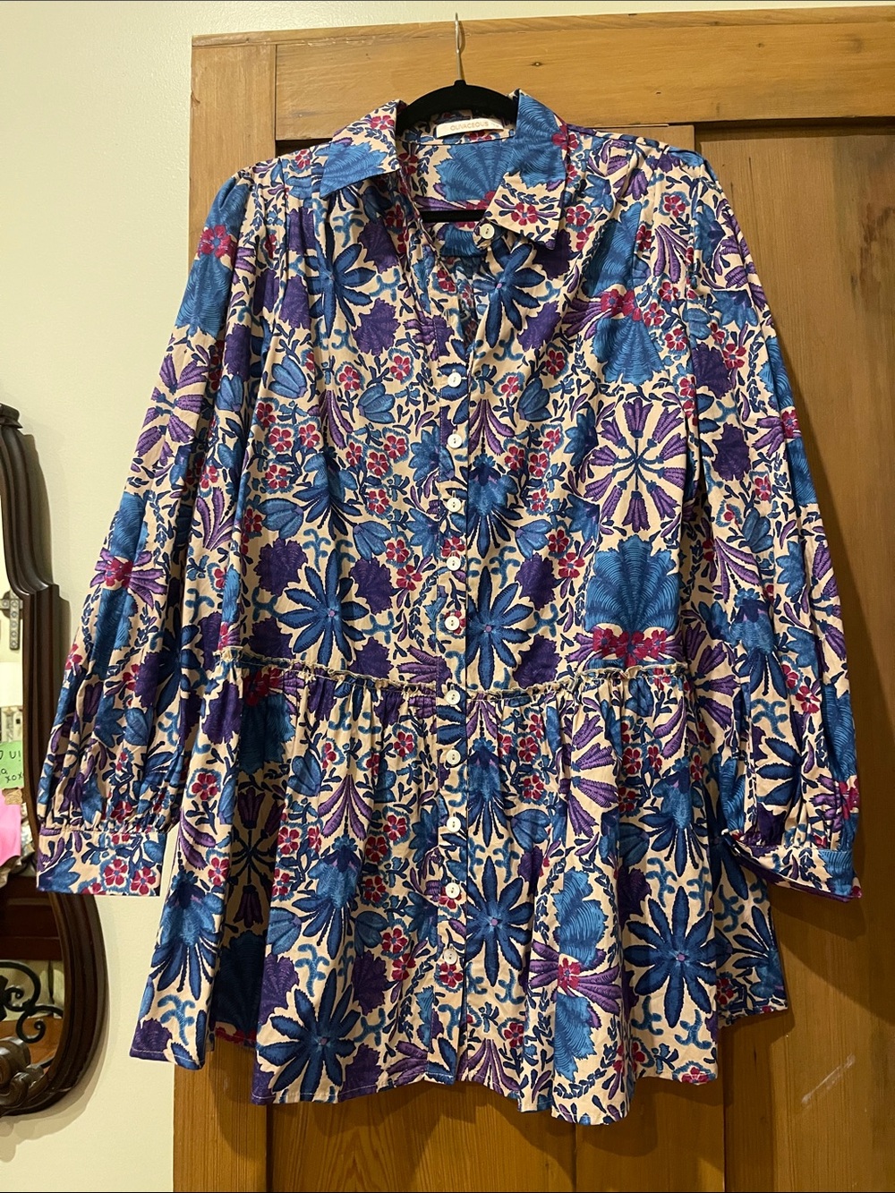 Olivaceous Blue Purple Floral Peplum Dress